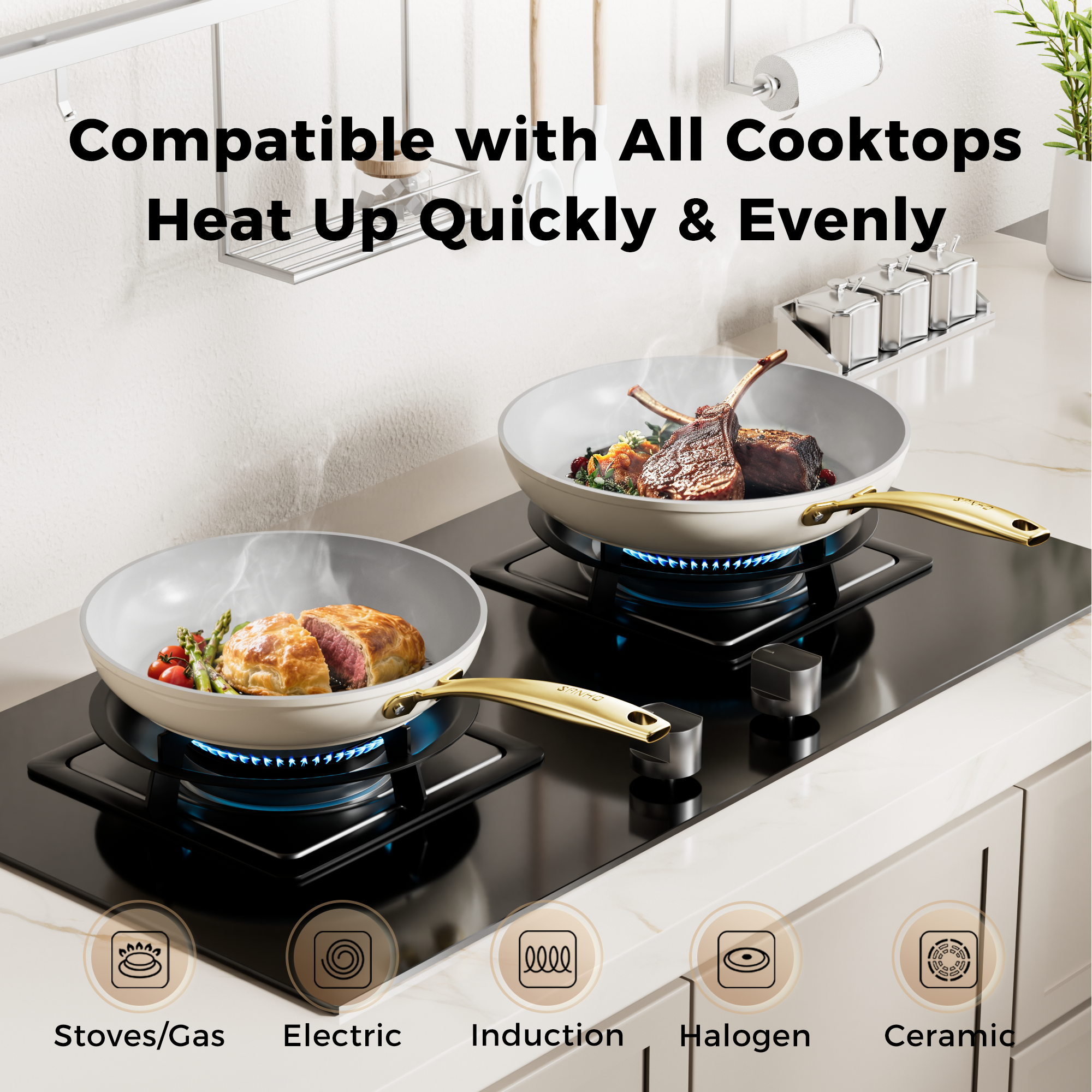 Sanho Diamond Titanium Ceramic Frying Pan Feature Graphic