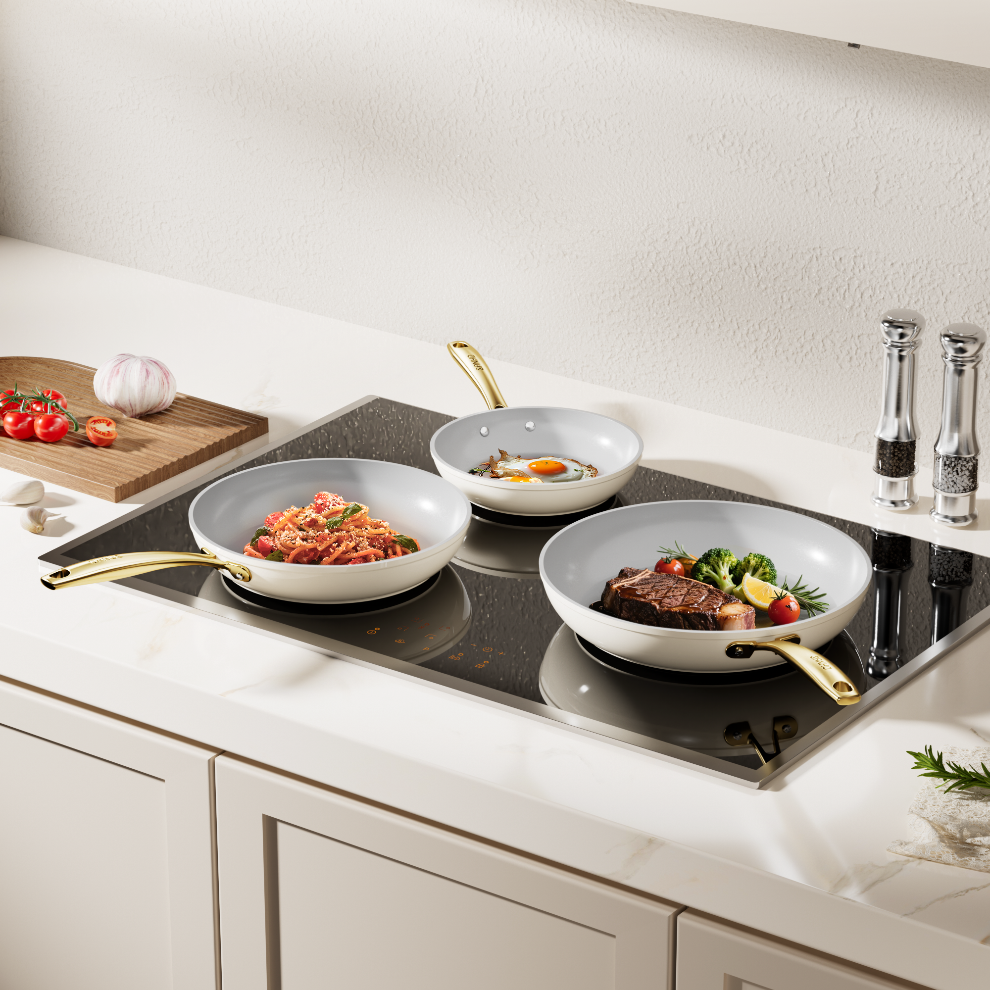 Sanho Diamond Titanium Ceramic Frying Pan Lifestyle Image