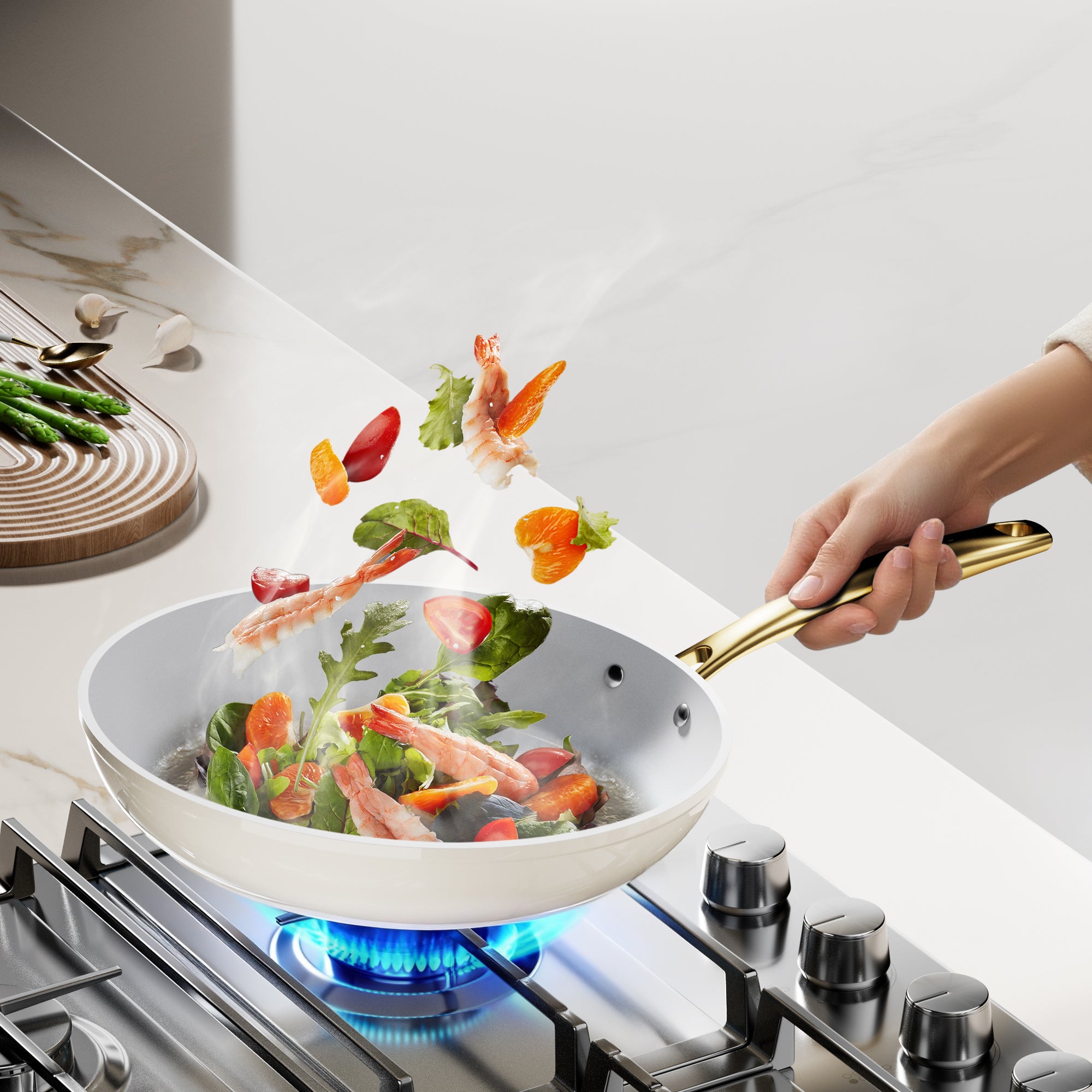 Sanho Diamond Titanium Ceramic Frying Pan Lifestyle Image