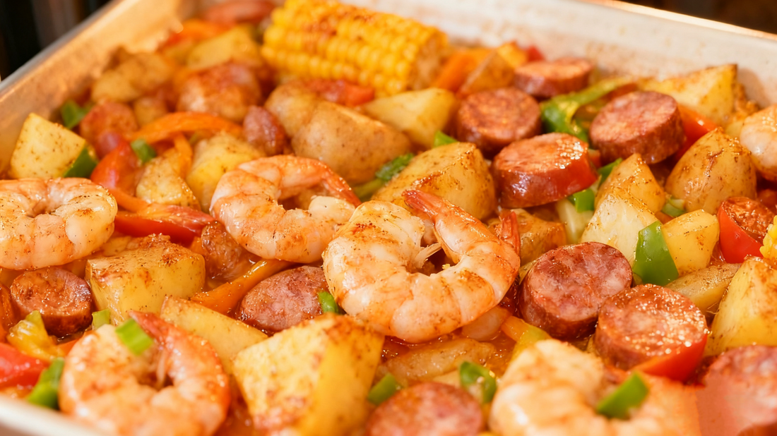 Sheet Pan Shrimp and Sausage Bake
