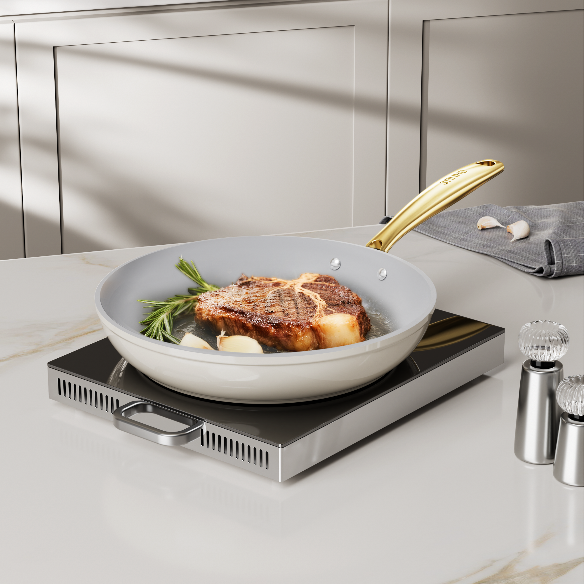 Sanho Diamond Titanium Ceramic Frying Pan Lifestyle Image