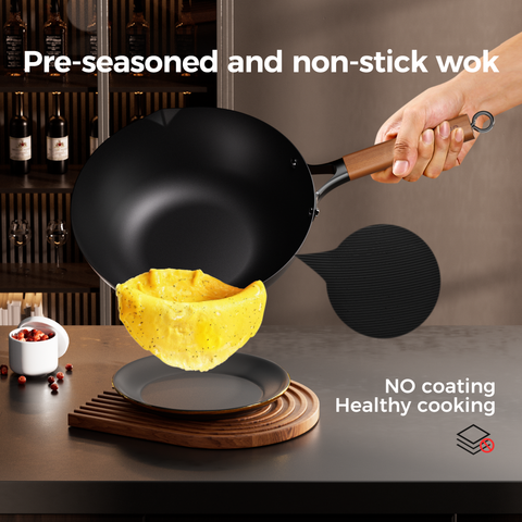 Sanho Carbon Steel Wok with Lid Material Texture